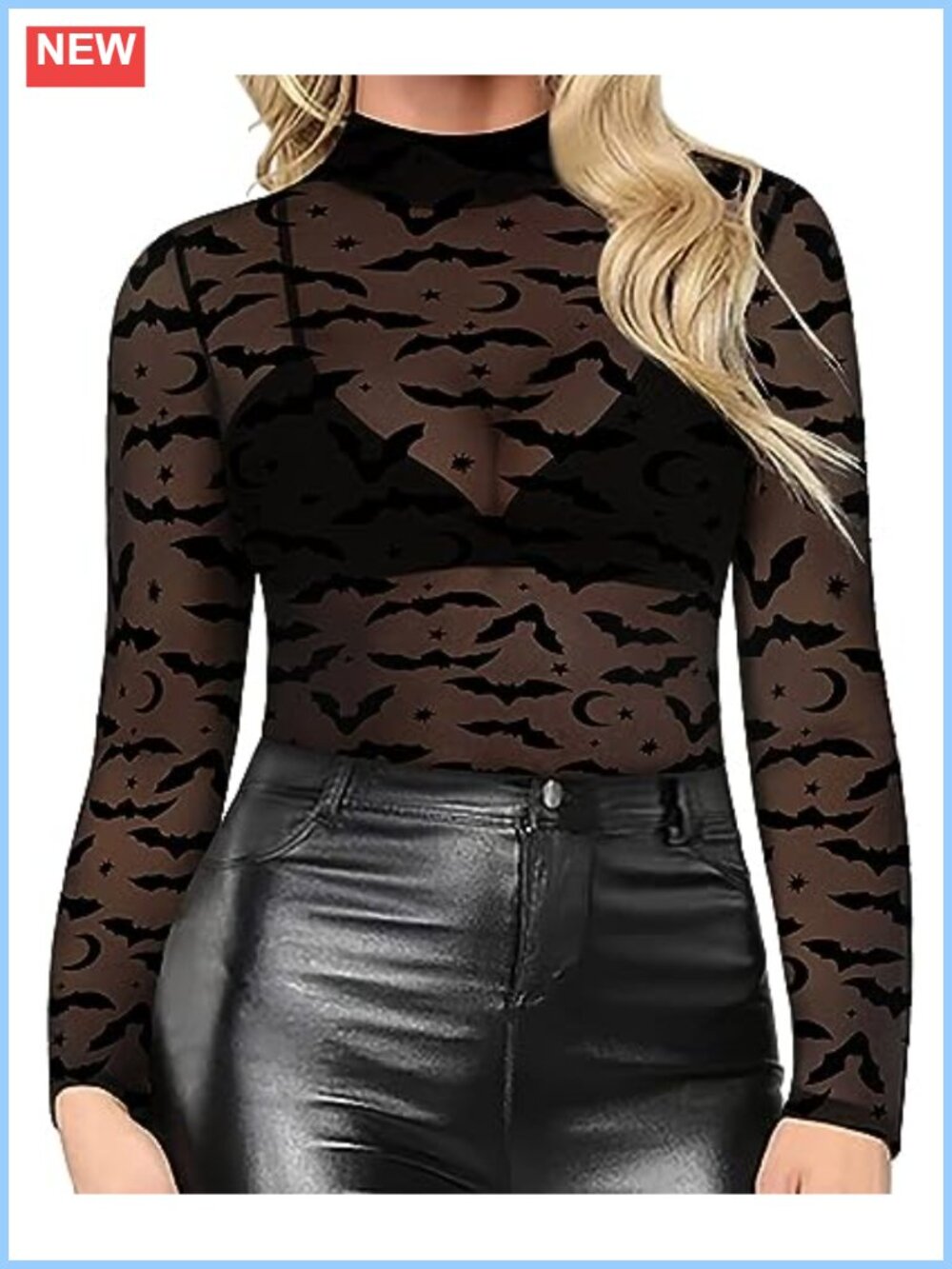 Plus Size Sheer Mesh Long Sleeve Mock Neck Tunic Top